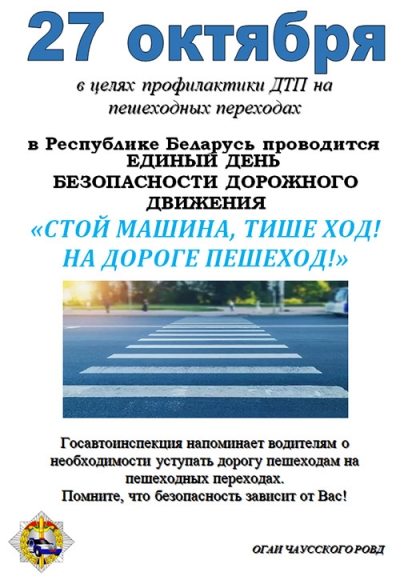 Информационные материалы в рамках  Единого дня безопасности дорожного движения  «Стой машина, тише ход! На дороге пешеход» (27 октября 2023 года)