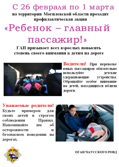 Информационные материалы в рамках профилактической акции «Ребенок – главный пассажир!» (26 февраля – 1 марта 2024 года)