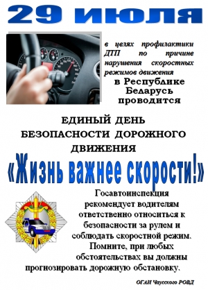 Единый день безопасности дорожного движения «Жизнь важнее скорости!» (29 июля 2022 года)